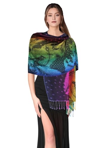 PASKMLNA Rainbow Pashmina Colorful Silky Tropical Colorful Exotic Pashmina Wrap Shawl Scarf2