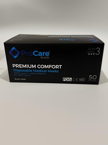 PROCARE BLACK Premium Comfort Medical Earloop Masks - 50/PK ASTM Level 3