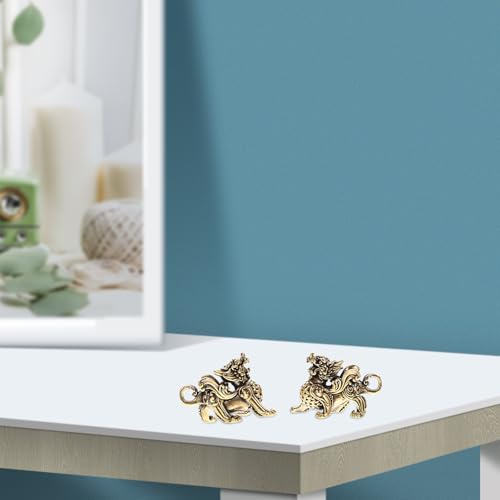 Estatuas Feng Shui de Latón Kylin 2 Piezas miniatura 3