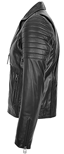 Chaqueta Biker de Cuero para Hombre Negra miniatura 5