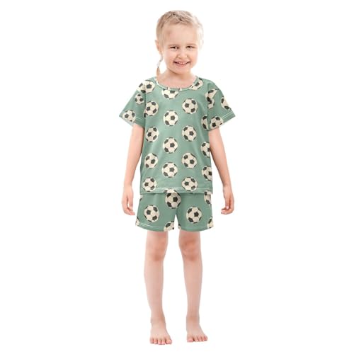 ALAZA Soccer Football Green Lovely Pajamas Set Short Sleeve Cotton Sleepwear Summer Pjs 2 Piece 5-14Y3