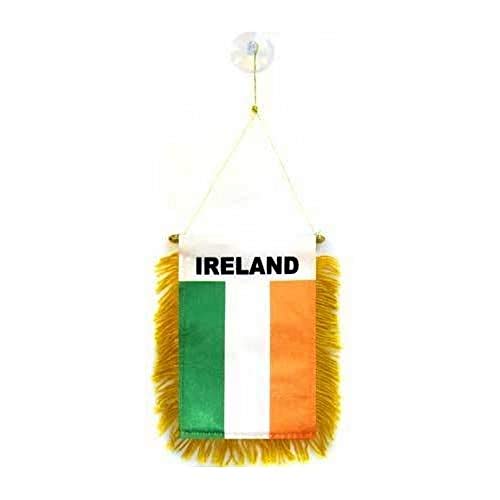 AZ FLAG - Fanion Irlande Pour Décoration Voiture Avec Ventouse et Franges Dorées - Mini Drapeau Irlandais - 13x10 cm