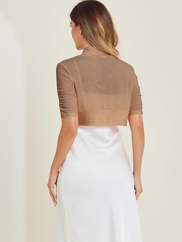 Image of Allegra K Short Sleeve Shrugs for Women Ruched Sleeve Open Front Cropped Bolero Cardigan