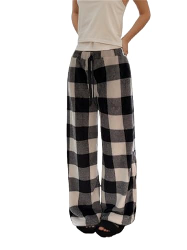 Image of VCM Leopard Print Pants Y2k High Waisted Baggy Trousers Drawstring Fluffy Cheetah Fuzzy Pajama Sleepwear
