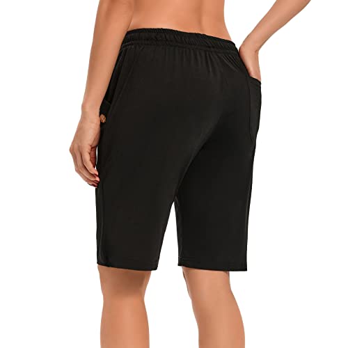LUCKYCATCUS Women's Bermuda Shorts Jersey Shorts with Pockets Yoga Walking Athletic Long Shorts for Women Knee Length4