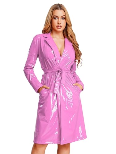 Manteau long cuir verni noir femme à double boutonnage Freebily