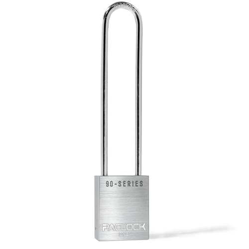 Image of PACLOCK's SR-90A Padlock, 5 inch Tall Hardened Steel Shackle, High Performance 6-Pin Cylinder, Keyed Differently w / 2 Keys, Silver