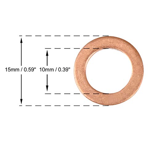 X AUTOHAUX 20 szt. miedziane podkładki płaskie pierścienie do samochodu 10 x 15 x 1,5 mm
