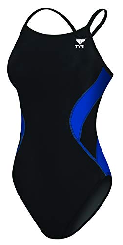 TYR Adult Alliance Diamond Back Splice Swimsuit, Black/Blue, 32