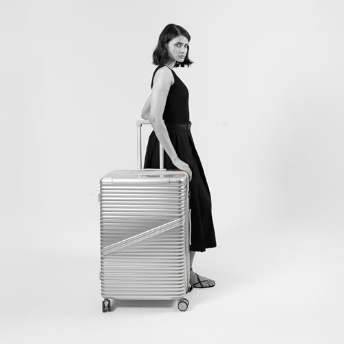 Image of Assembly 28-Inch Trolley Bag Large Size Check-in Suitcase with 8 Wheels, Anti-Theft Zippers & TSA Lock, Expandable Polycarbonate Hard Shell Luggage for Long Travel Plan, Silver