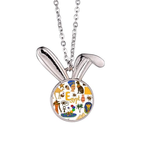 Collier pendentif lapin drapeau Égypte en acier inoxydable pour homme et femme