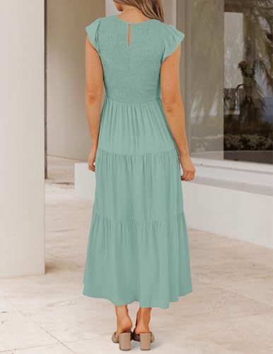 Image of ZESICA Women's 2026 Summer Casual Flutter Short Sleeve Smocked Midi Dress