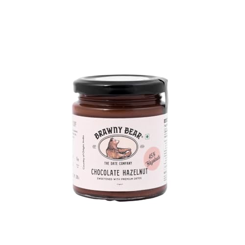 Image of Brawny Bear Chocolate Hazelnut Spread with 45% Hazelnuts, 100% Natural Sweetened with Dates, Healthy Nut Butter with No Added Sugar, No Palm Oil, No Preservative, Vegan Spread - 200 gm