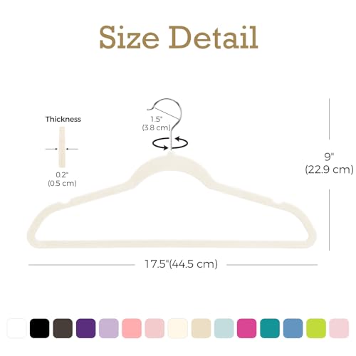Image of HOUSE DAY Ivory Velvet Hangers 60 Pack, Non Slip Clothes Felt Hanger Heavy Duty for Coat, Premium Slim Space Saving Suit Hangers for Closet Organizer, 360 Rotating Silver Hook