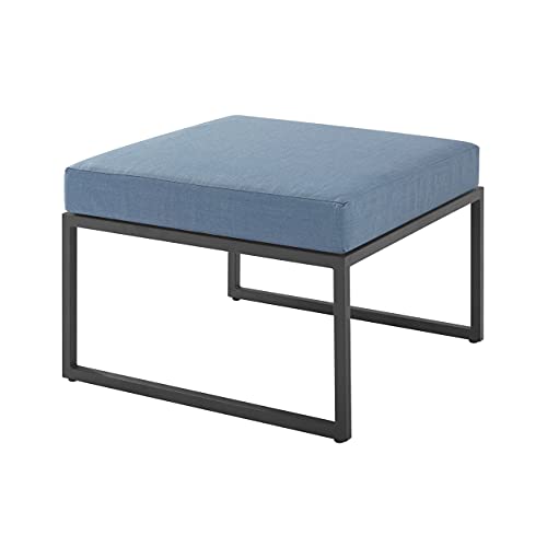 Walker Edison Tropez Contemporary Outdoor Steel Frame Modular Ottoman With Cushion, 22 Inch, Blue #TOP6