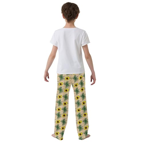 Avocado Palm Leaf Boys Long Pants Soft Trousers Elastic Waist Kids Lounge Bottoms with Pockets S-XL3