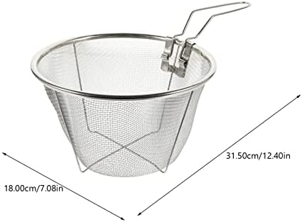 DOITOOL Stainless Steel Deep Fry Basket Round Wire Mesh Fry Basket Deep Fryer Strainer with Handle for Frying (31.5X18X11cm)