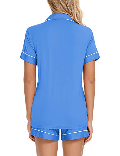 Image of Anjue Womens Pajamas Set Short Sleeve Sleepwear Button Down Nightwear Shorts Soft Pj Sets S-XXL