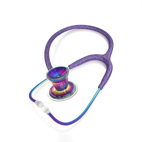 Image of MDF Instruments ProCardial Cardiology Stethoscope, Limited Edition Mprints, Lightweight Titanium, Adult, Dual Head, Purple Glitter Tube, Kaleidoscope Chestpiece-Headset, MDF797TGL08KL