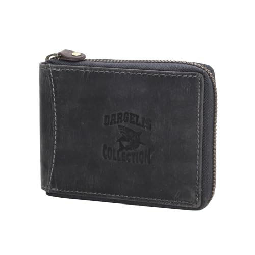 Leder Herren Geldbörse Geldbeutel Portemonnaie rustikales Hunter Rindsleder RFID Safe (Grau Shark)
