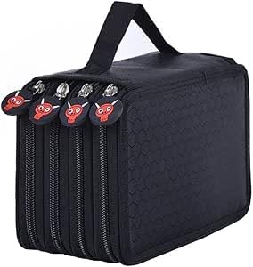 Estojo Grande para Lápis, com 4 Camadas com Bolsos com Zíper, 72 Compartimentos Organizadores, Preto
