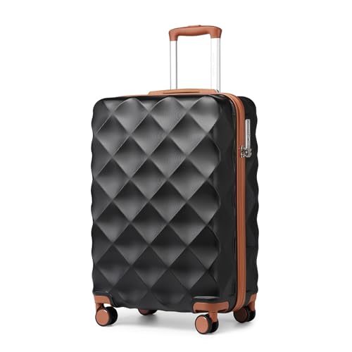 British Traveller Valise Cabine 54x36.5x21.5cm, Bagages Cabine 34L, Valise Rigide Ultra Légère, Valise de Voyage avec roulettes 4x360 degrés et Serrure TSA (Noir/Brun)