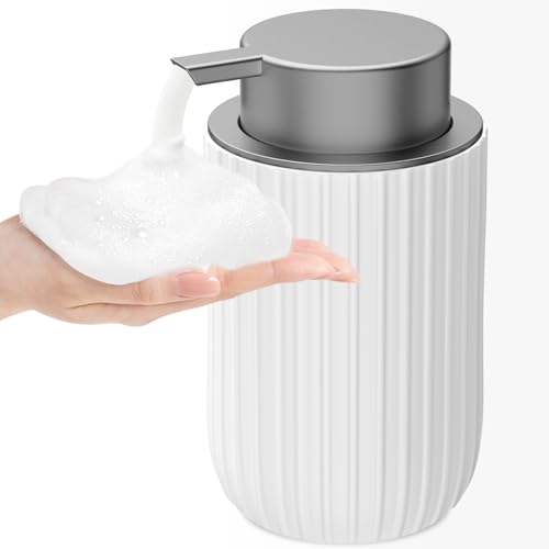Image of Ceramic Foaming Soap Dispenser, 12 oz Bathroom Foam Hand Soap Dispenser, Refillable Lotion Soap Dispenser with Removable Pump for Kitchen Hand Wash Dispenser, Modern Home Decor (White)