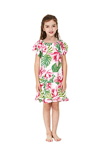 Girl Hawaiian Short Sleeve Simple Muumuu Ruffle Dress in Sandy Beach