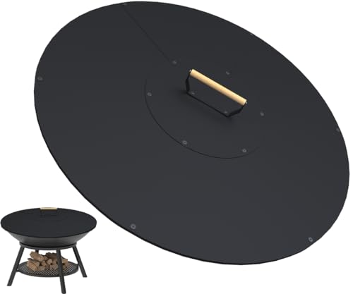 Ardier 32 Wooden-Handle Fire Pit Lid for Pits up to 30 Round Metal Bonfire Pit Burner Pan Cover Smokeless Fire Pit Cover for Fire Tables All-Weather Resistance Outdoor Firepit Accessory