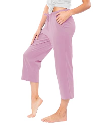 Image of Sexy Basics Women's 100% Cotton Lounge Pants | Capri Style Pajama Sleep Bottoms | Drawstring & Pockets |Multi-Packs & Colors