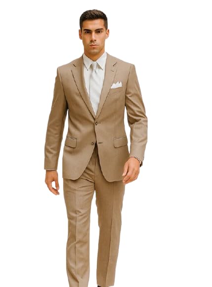 Mens 2 Button Classic Fit Pleated Pant Suit in Khaki