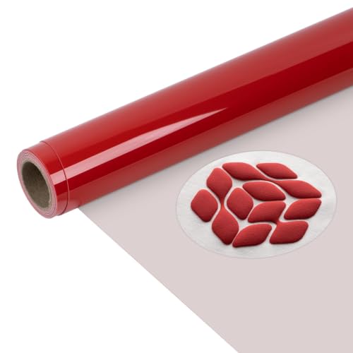 Image of VinylRus Heavy Duty Puff HTV Heat Transfer Vinyl Roll, Red, 12 inch x 5FT