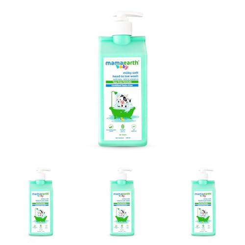 Image of Mamaearth Milky Soft Head to Toe Wash With Oats, Milk, and Calendula for Babies | 2-in-1 Tear-Free Body Wash & Shampoo | Moisturizes and Soothes Skin | 400 ml (Pack of 4)