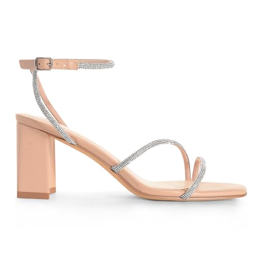 Rhinestone Heeled Sandals for Women, Chunky Block Heels for Prom, Sexy Strappy Heels Summer Sandals Open Toe Mid Heels for Women2