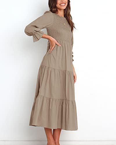 BTFBM Women Casual Long Sleeve Crew Neck Fall Dress Bohemian Relaxed Fit Floral Flowy Maxi Dresses Tiered Cocktail Dress