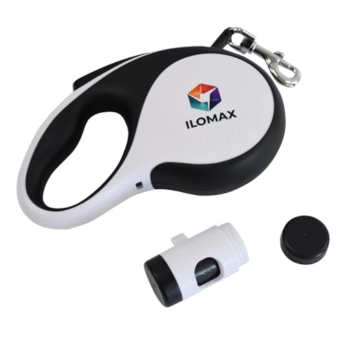 ILOMAX 360° Tangle-Free Retractable Dog Leash Built-in Waste Bag Dispenser Under Handle 2 Rolls Poop Bags Included Heavy Duty Tape Leash for Dogs up to 30kg Carry Pouch Included.16ft (White, L) by ILOMAX - Used condition - US$18.38