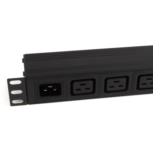 kenable 1U Rack Mount PDU 8 Way C20 Inlet to C19 Sockets Power Distribution Unit 16A 4000W Horizontal 19 Inch Without Surge Protection Black