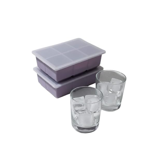 Image of Ice Cube Molds with Lid,Big Silicone Ice Cube Tray for Whiskey,2Inch Square Ice Cube Tray,Easy-Release Ice Mold,Giant Ice Cubes for Bourbon Cocktail (2, Purple)