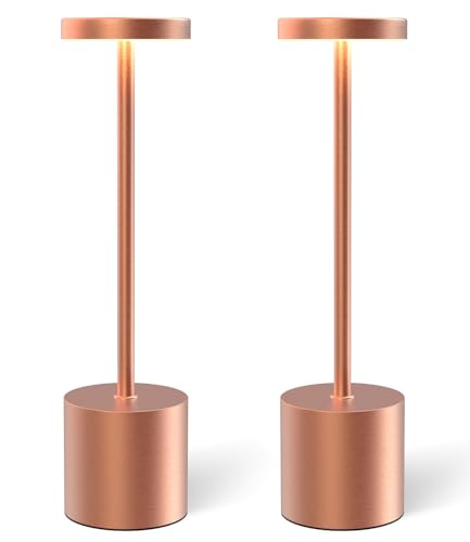 Image of Cordless Table Lamps Rechargeable Set of 2, Portable LED Desk Lamp, 5000mAh Battery Powered Wireless Table Light - 3 Color Dimmable Lighting for Restaurant Dining Patio Outdoor Bedroom(Rose Gold)