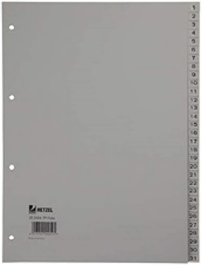 Rexel Number Index Polypropylene Film A4 226 x 297 MM, 20 Sheets, Pack of 1, Grey