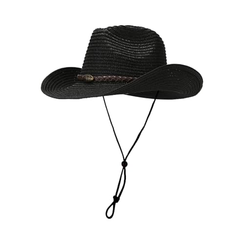 Women's&Men's Straw Cowboy Hats Western Cowgirl Hat for Holiday Woven Sun Hat Beach Hat with Wide Brim Shapeable Cowboy Hat,Khaki