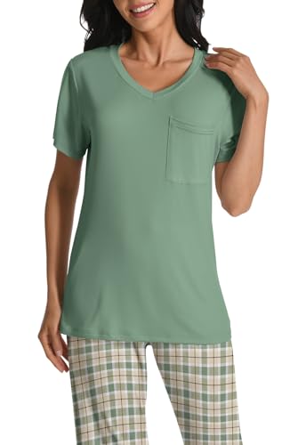 COSSEN Women’s Pajama Set 2 Piece Super Soft Sleepwear Short Sleeve Top and Pants with Pockets Long Sleeve PJ Sets4