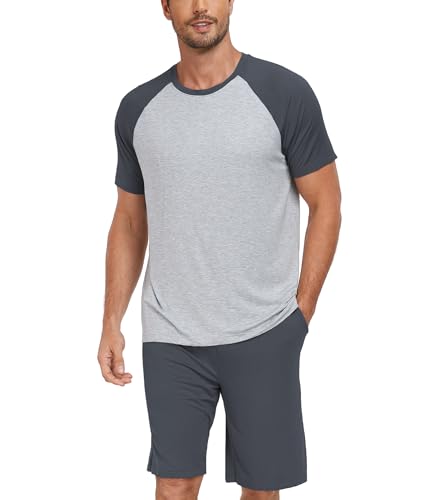 COLORFULLEAF Mens Pajamas Set Shorts and Shirt Bamboo Rayon Sleepwear Summer Nightwear Lightweight Sleep Sets S-XL