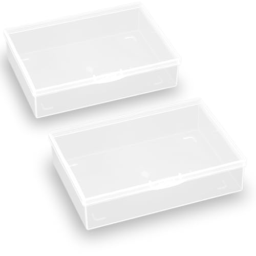 Image of 2 Pack Rectangle Plastic Clear Storage Containers Box (5.87 x 4.13 x 1.42 in), Clear Plastic Beads Storage Containers Box with Lid for Beads, Coins, Safety Pins and Other Craft Jewelry Watch Findings