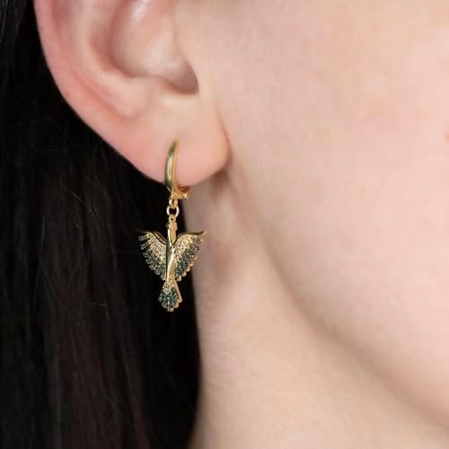 Kayra Mücevher Anka Kuşu Küpe - 14 Ayar Altın ve 925 Ayar Gümüş (Yeşil Gümüş) - Görsel 4