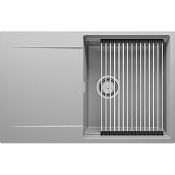 Fregadero Resina Gris Fregadero Cocina 78 x 50 cm, Fregadero Granito Un Seno + Sifón Clásico + enrollable escurridor, Fregaderoo Empotrado con Escurridor San Francisco de Primagran, Gris