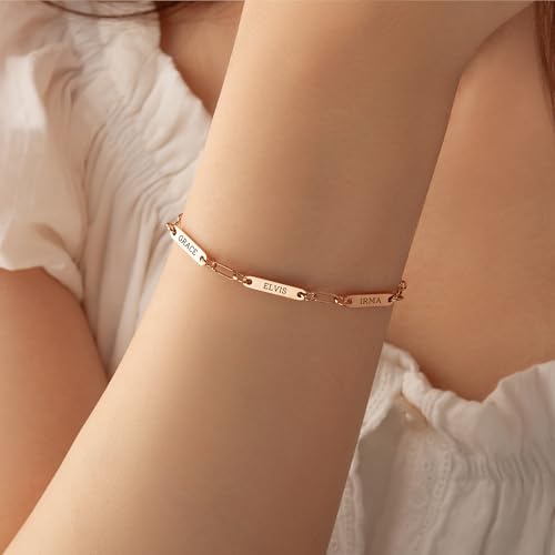 Anavia Personalized Paperclip Chain Bracelet, Customized Engraving Name Date Initial Link Chain Bracelet for Mother Couples BFF Friendship Sisters Family, Love Connection Handmade Jewelry Gift3