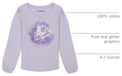 Image of Lucky Brand Girls' Long Sleeve Graphic T-Shirt, Tagless Cotton Tee with Fun Designs