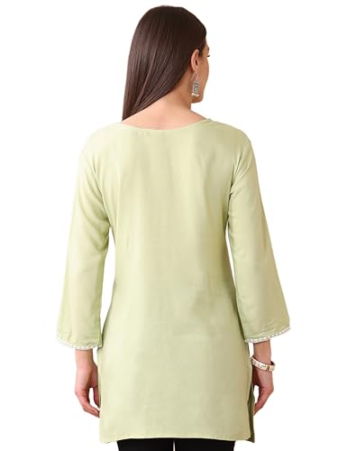 Image of Women's Rayon Chikankari Embroidered Short Kurti | Lucknowi Work Kurta