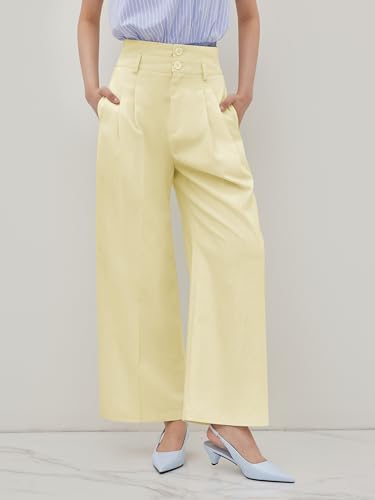 CIDER Women Linen Pants Women Wide Leg High Waist Trousers Pleated Pants with Pocket3
